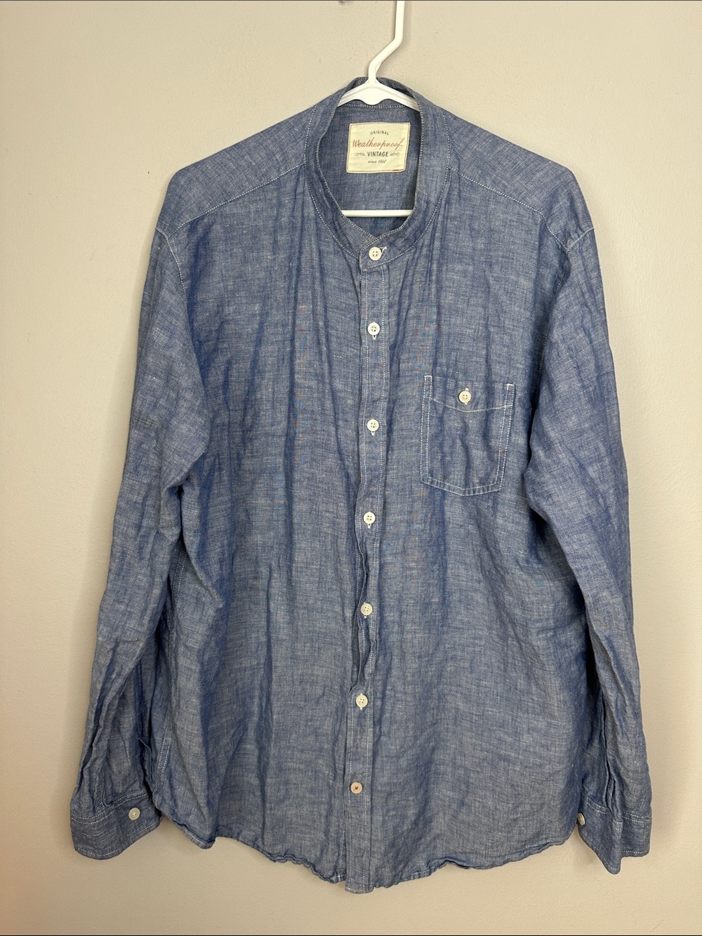 Weatherproof Light Blue Grandad Collar Button-Down Shirt size XL